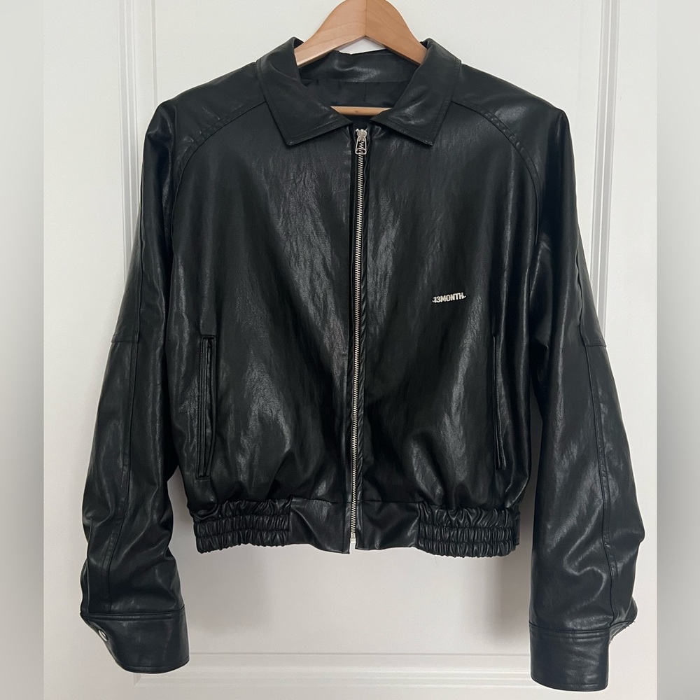 Faux Leather Bomber Jacket – Black (KR M / US S)